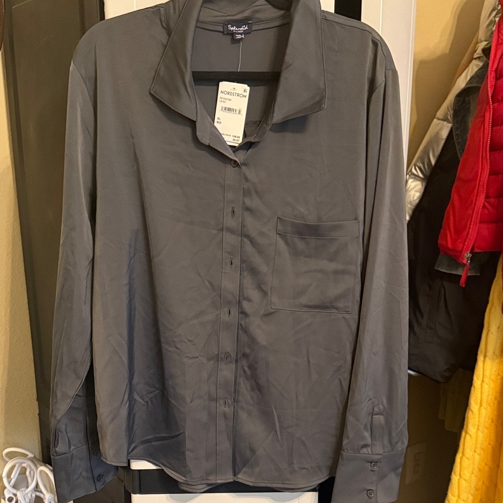 Splendid Women’s Split-Neck Blouse in Lead Gray